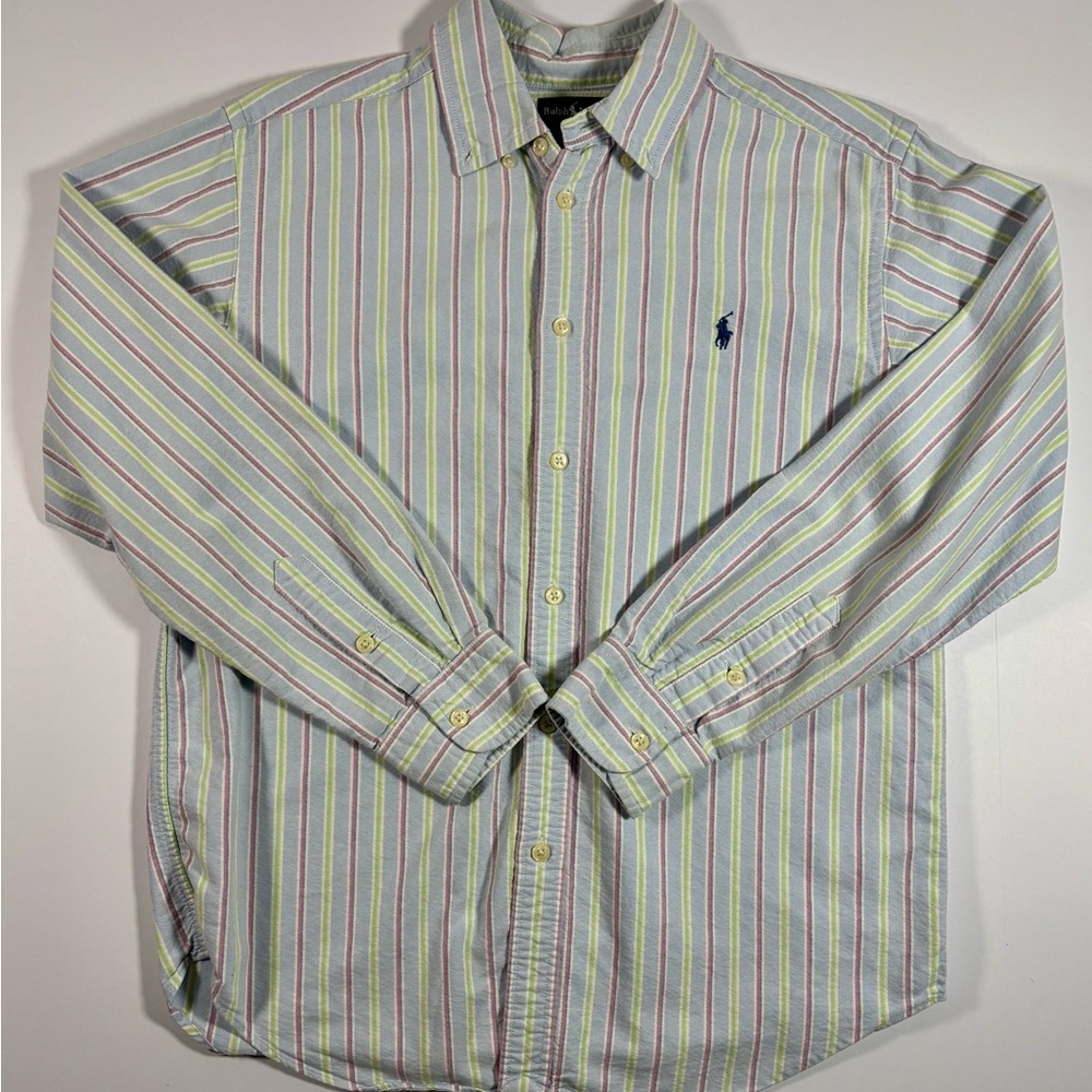 Ralph Lauren Boys L14-16 Button Down Shirt Pastel Stripe Oxford Long Sleeve Polo